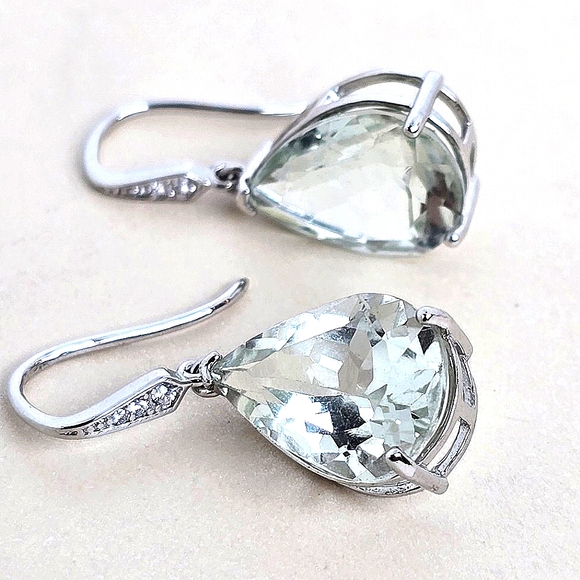 Natural Green Amethyst & Cz 925 Sterling Silver Earrings - Picture 2 of 7